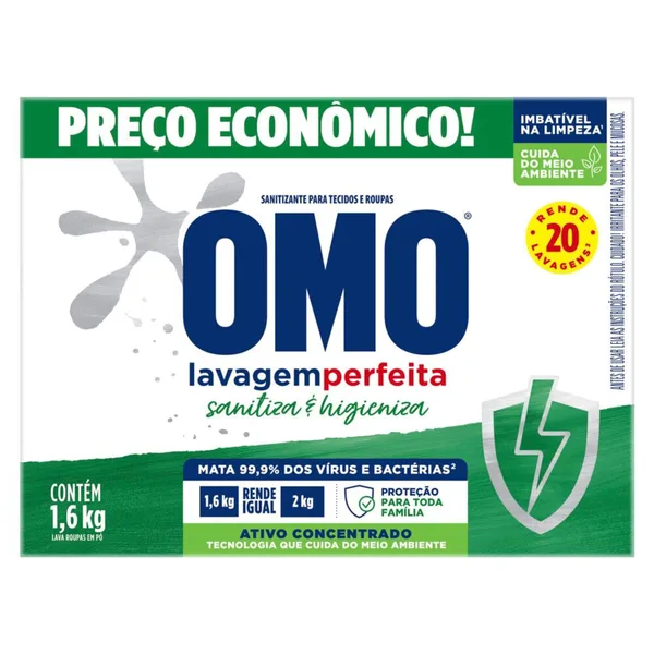 Lava Roupas em Pó Omo Sanitiza e Higieniza 1.6kg